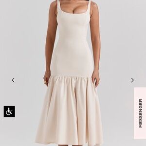 VINTAGE CREAM DROPPED WAIST MIDI DRESS